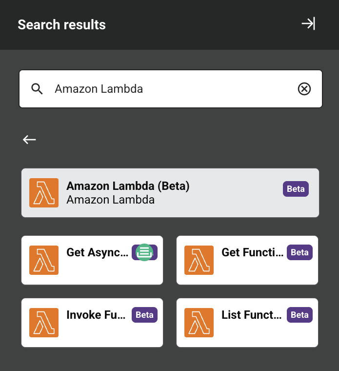 Tipos de atividade do Amazon Lambda