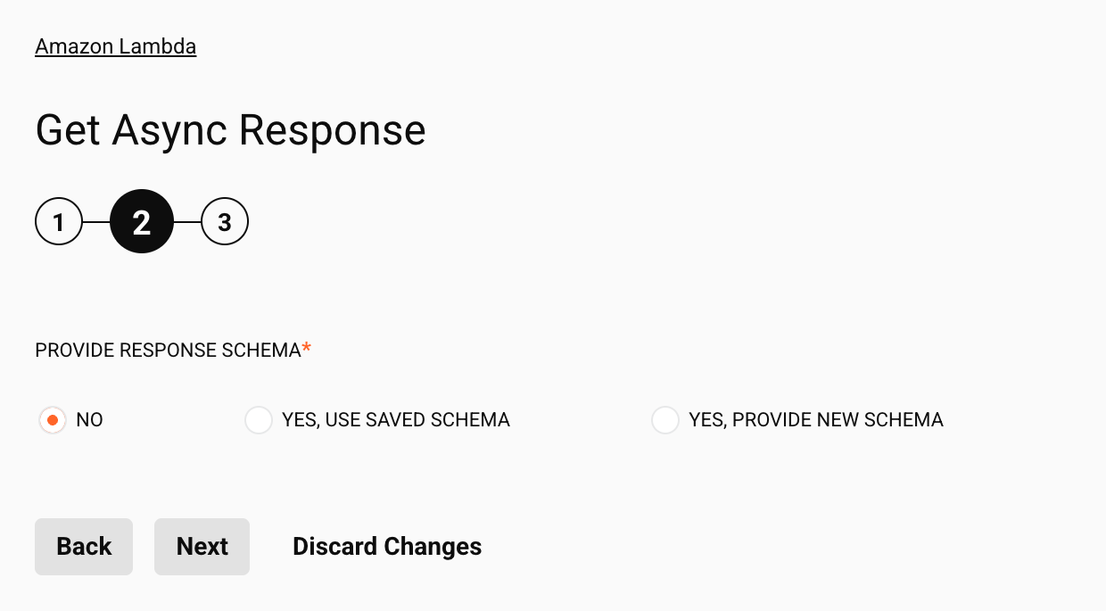 Amazon Lambda Get Async Response activity configuration step 2