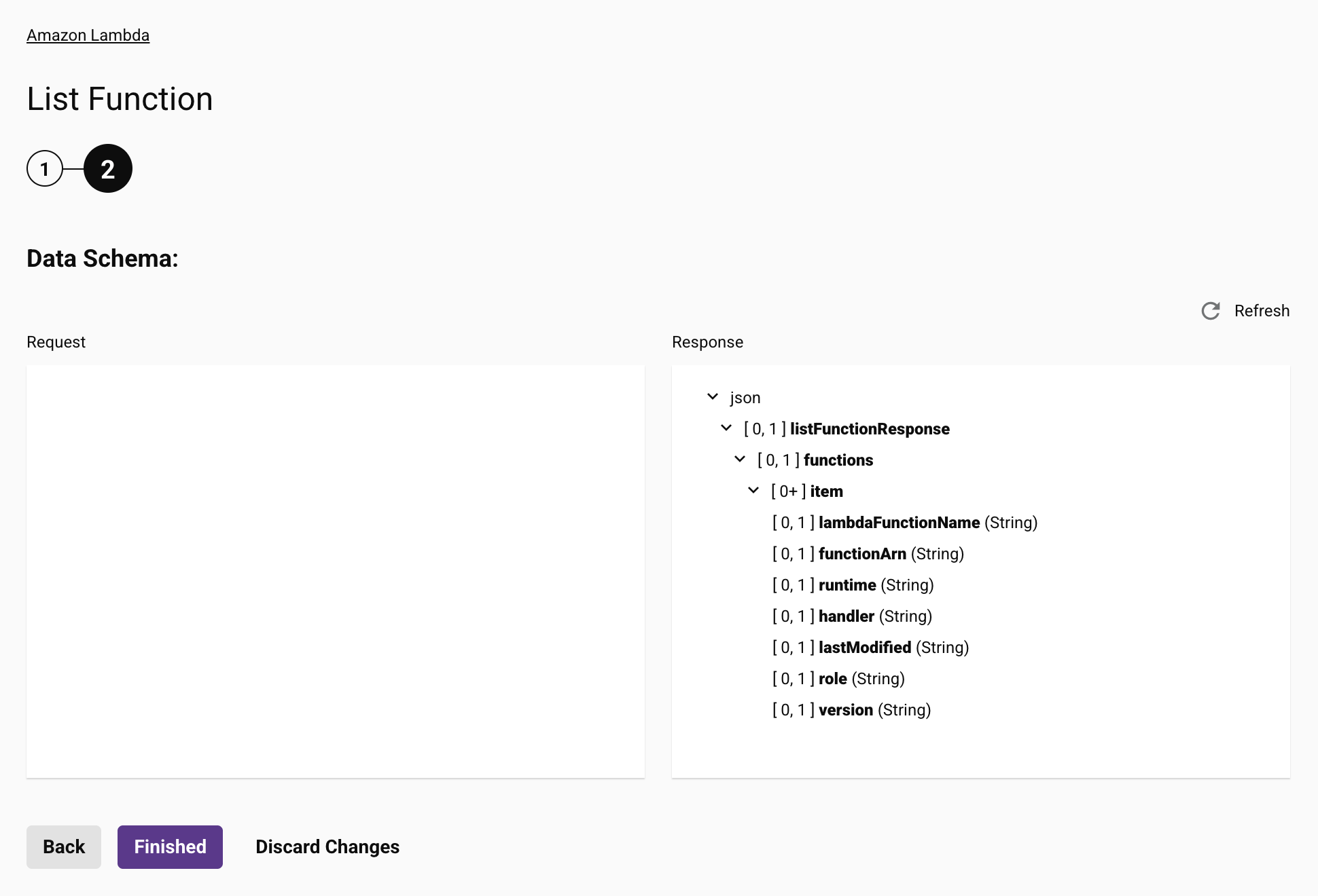 Etapa 2 da configuração da atividade da Função de Lista do Amazon Lambda