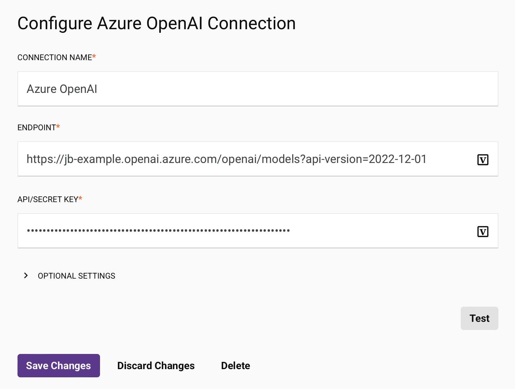Azure OpenAI connection configuration
