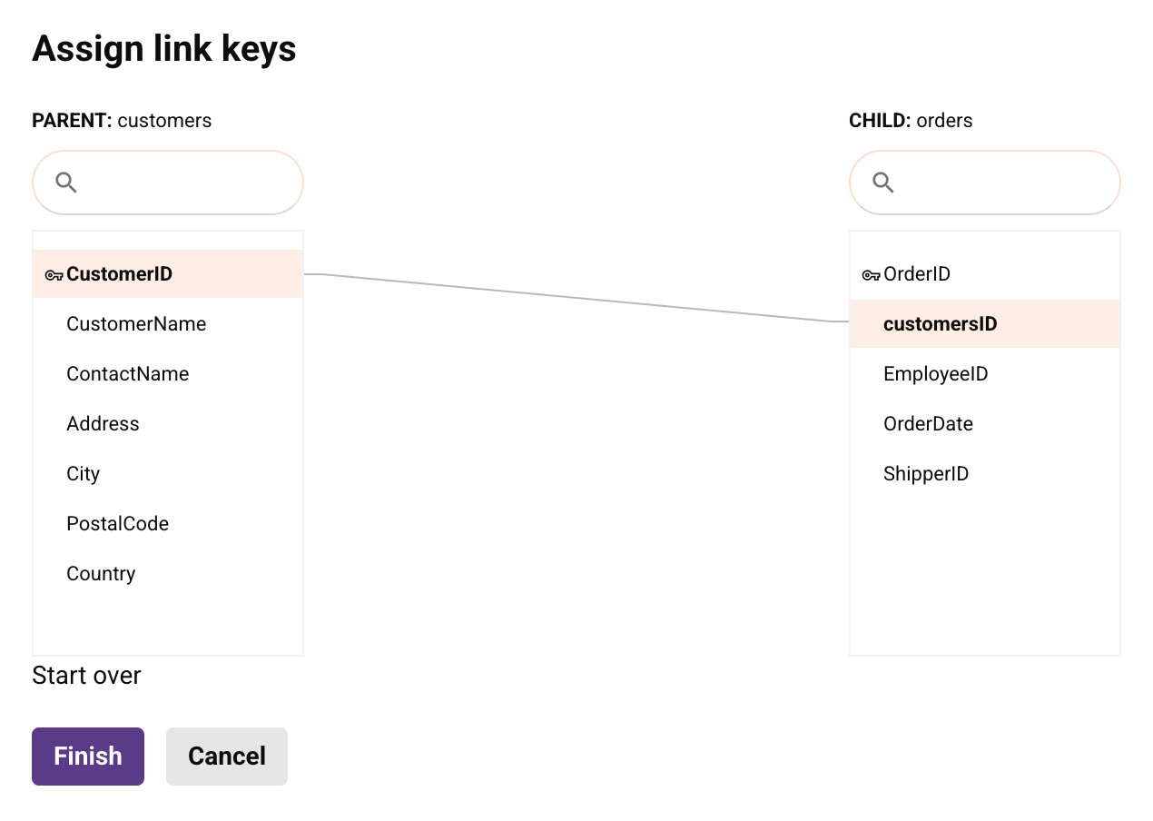 database assign link keys