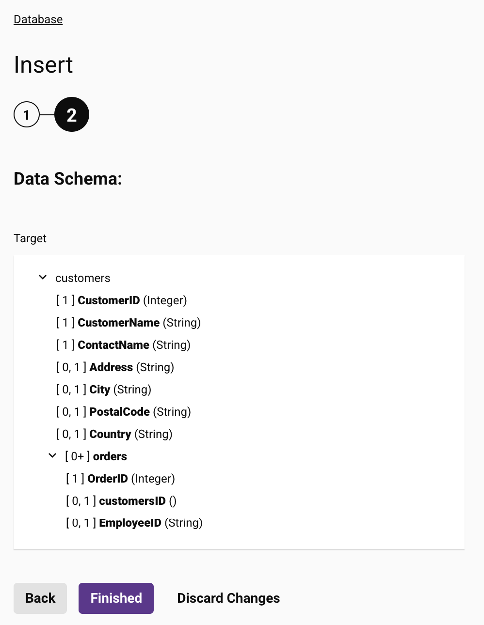 database insert activity 2 multiple objects