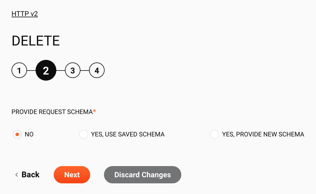 HTTP v2 DELETE activity configuration step 2