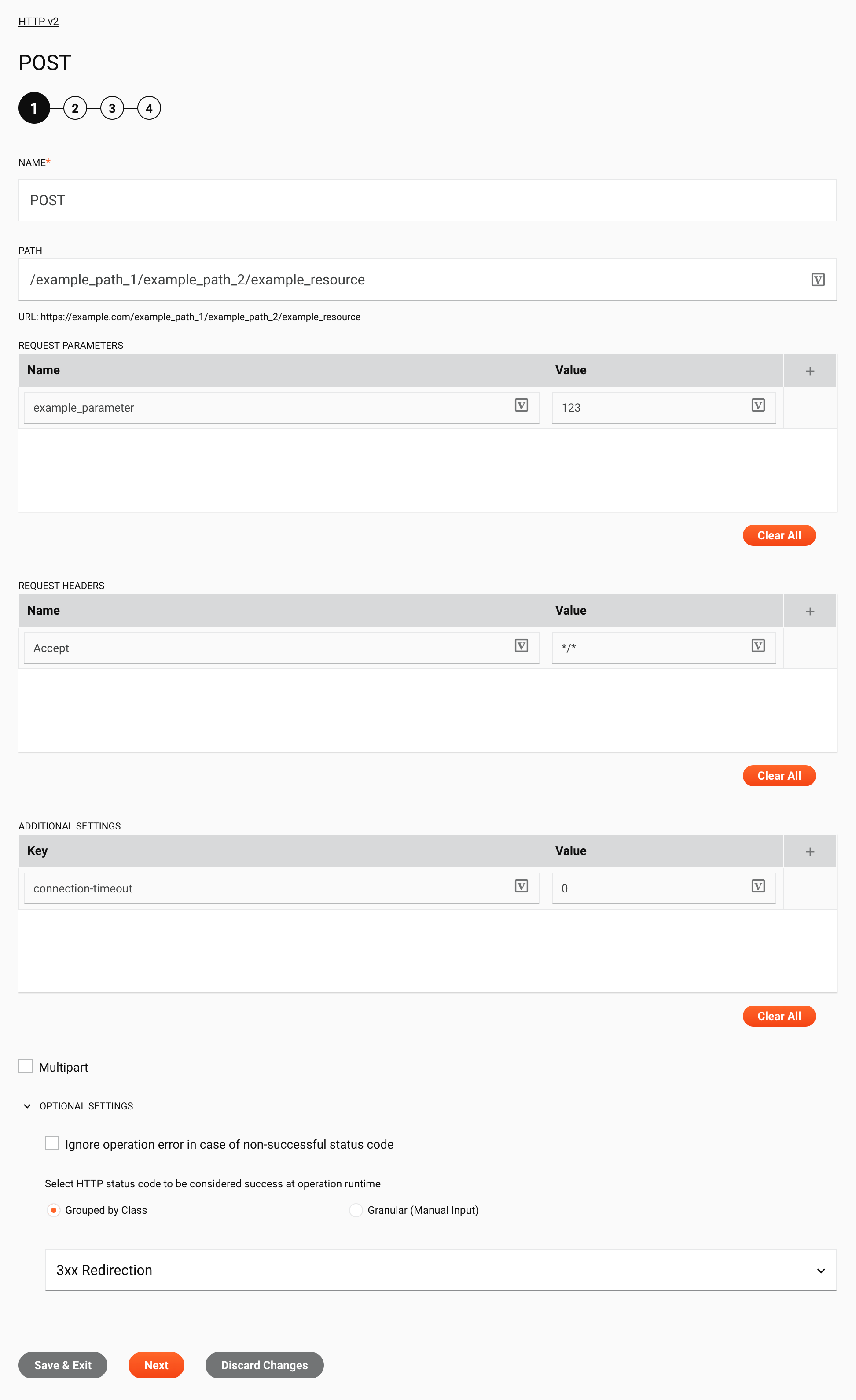 Etapa 1 da configuração da atividade HTTP v2 POST