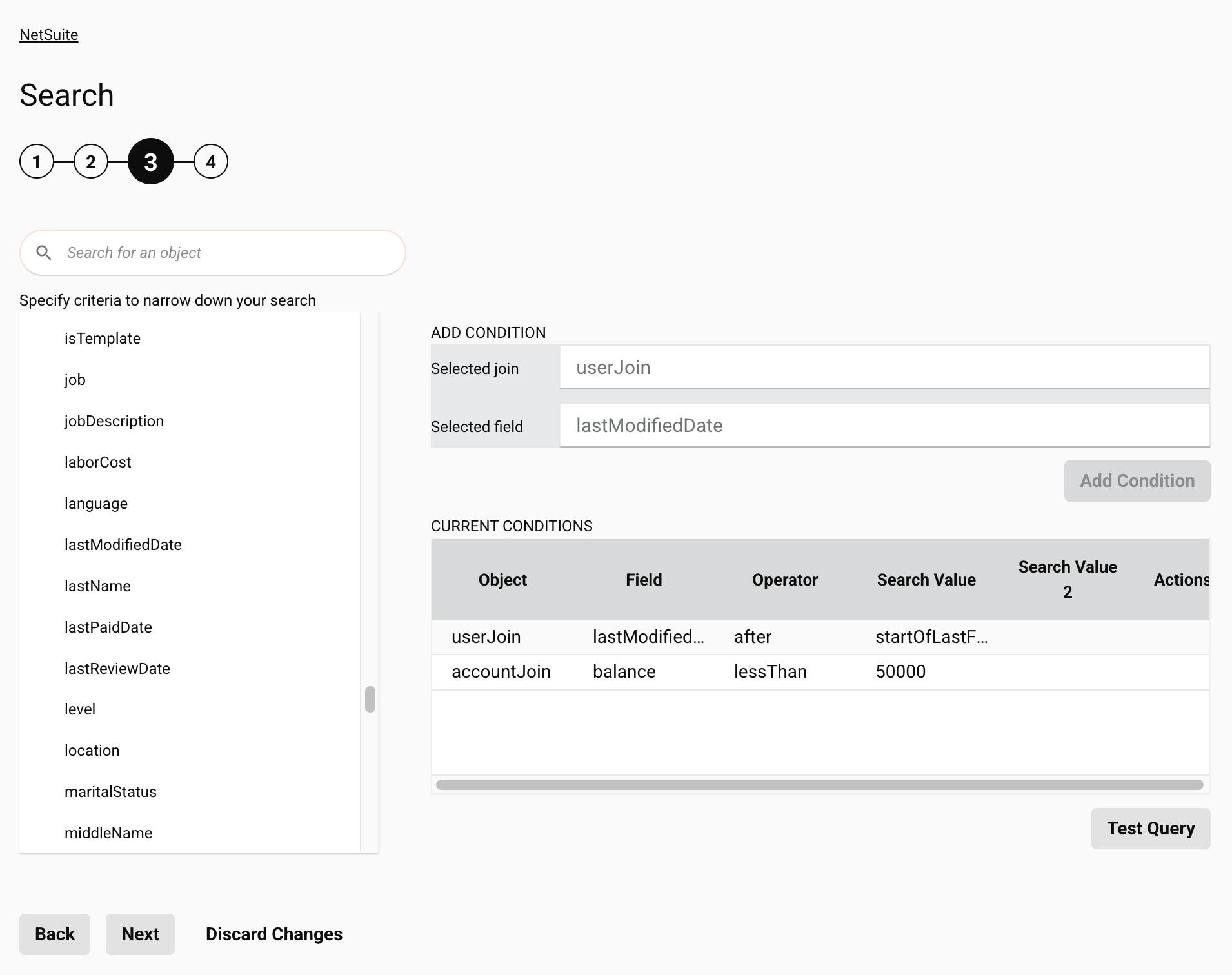 Atividade de pesquisa do NetSuite 3 pesquisa expandida