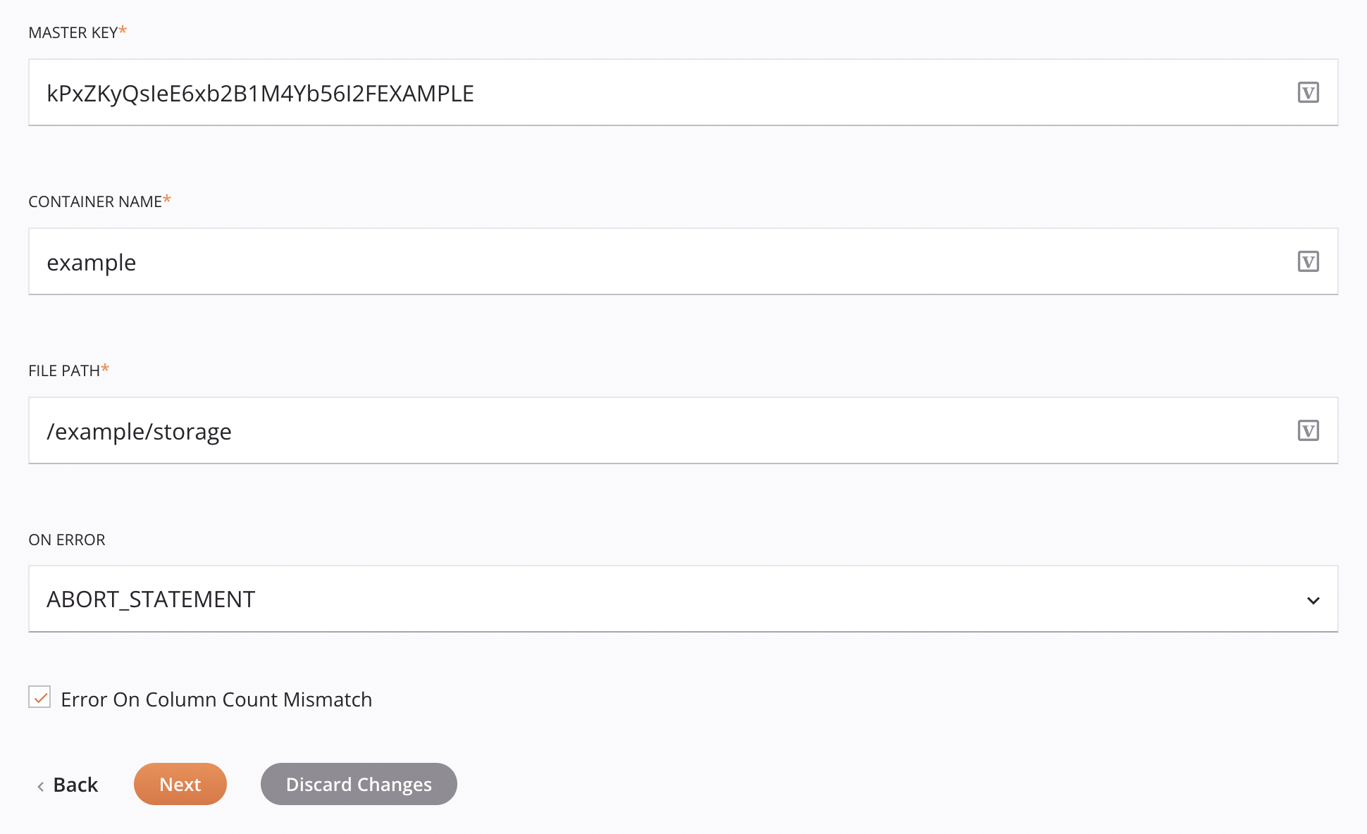 Etapa 2 da configuração da atividade Inserir Snowflake Abordagem do arquivo de estágio do Microsoft Azure Opções adicionais