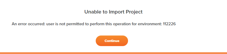 não foi possível importar o projeto