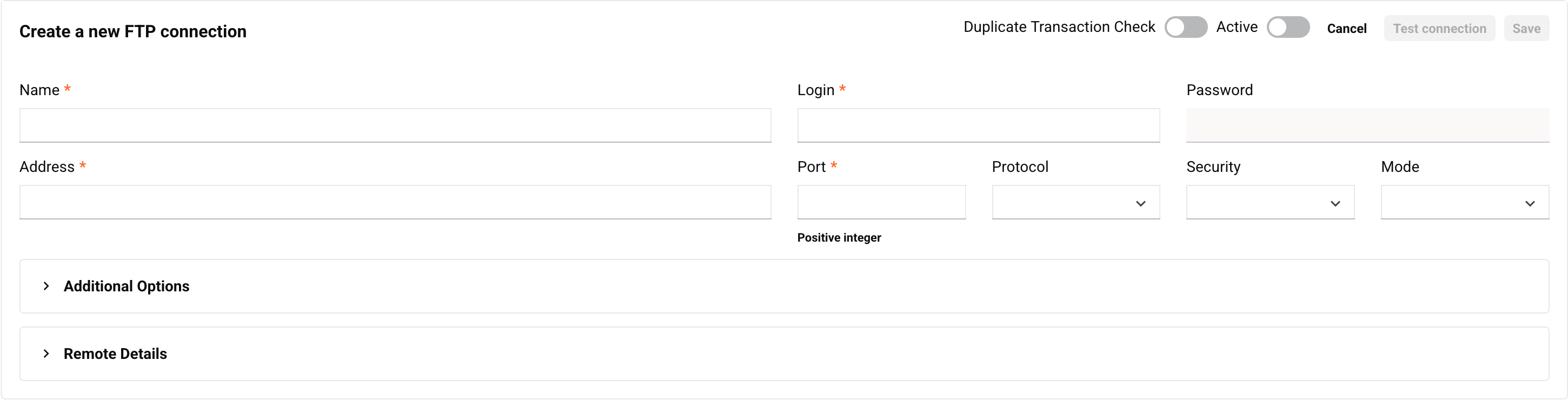 New FTP connection