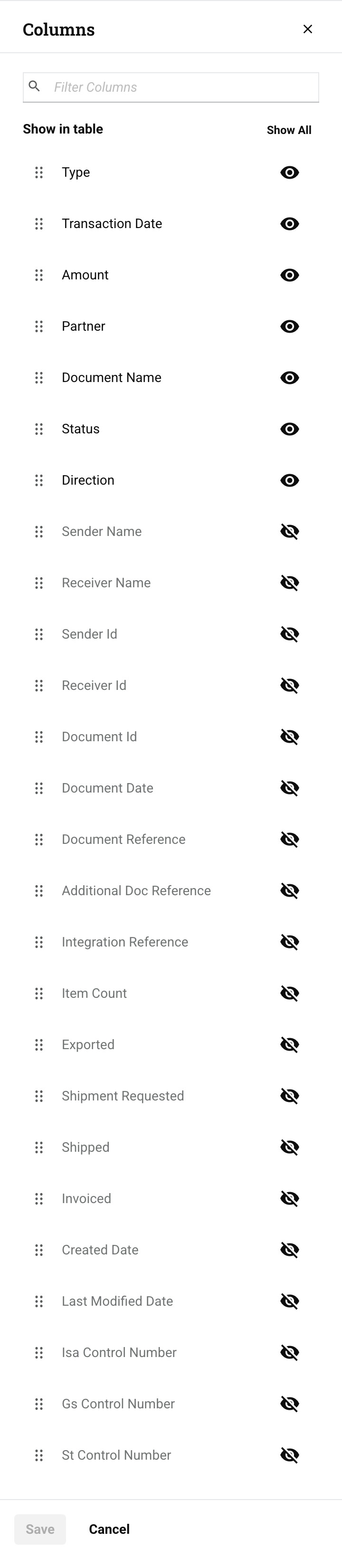 Columns drawer