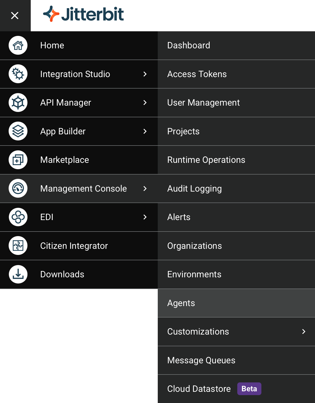Menu do portal Harmony