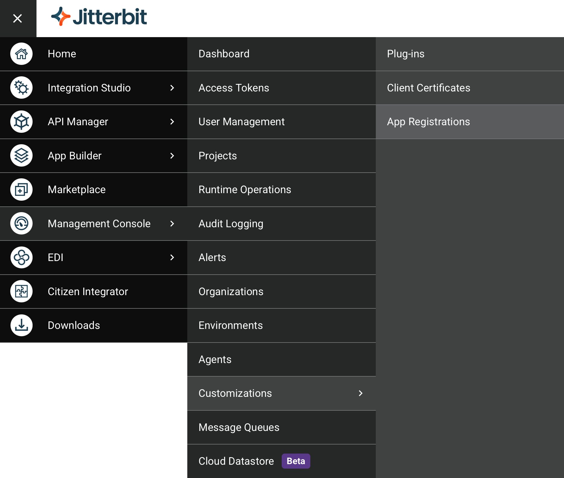 Menu do portal Harmony
